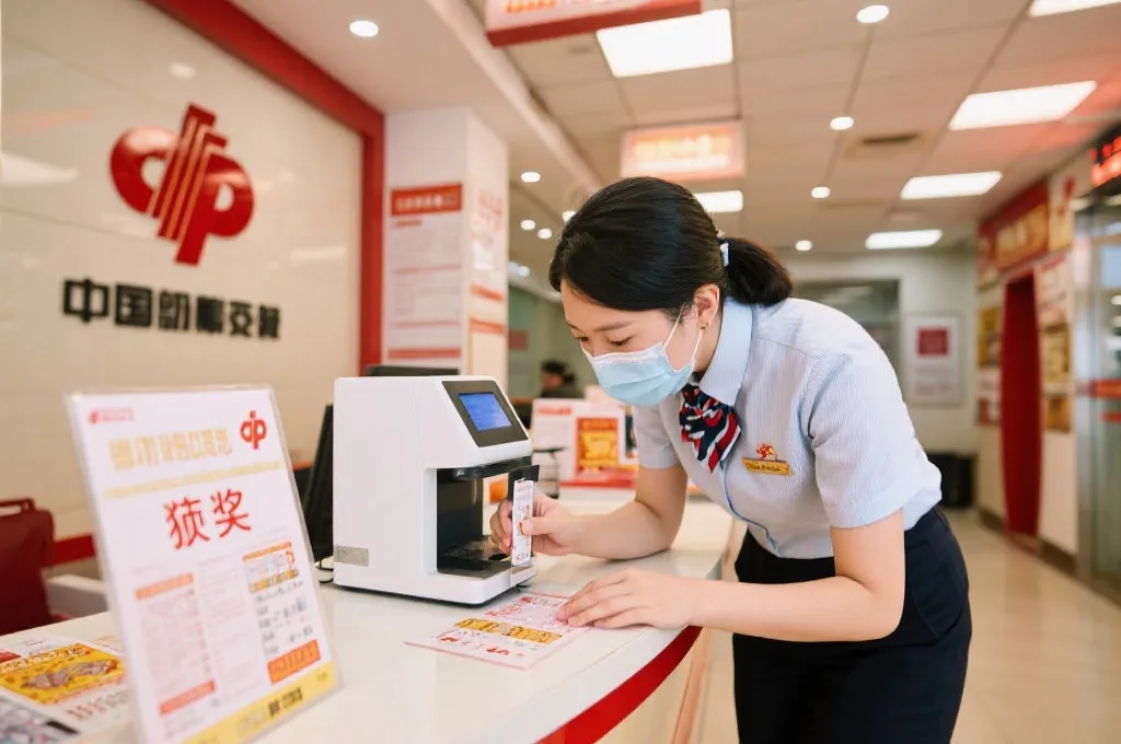 工作人员使用防伪设备校验中奖彩票